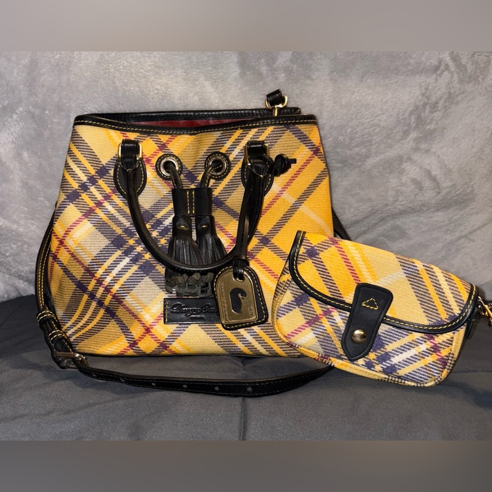 Dooney & Bourke Tartan Plaid Yellow and Black Women's Bag Set